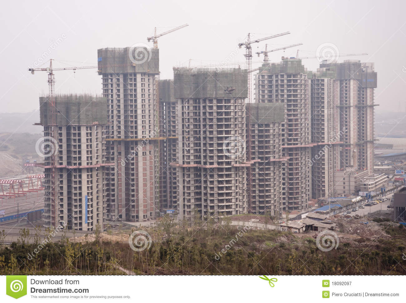 It is common to see several new buildings come up, all at once.  We've seen up to 7 cranes side by side, adding onto Guiyang