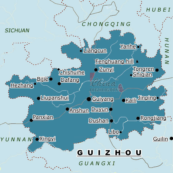 Meitian is too small to be included on a map like this, but it's right above Zunyi.  Guiyang, where we live, is right in the center of the province