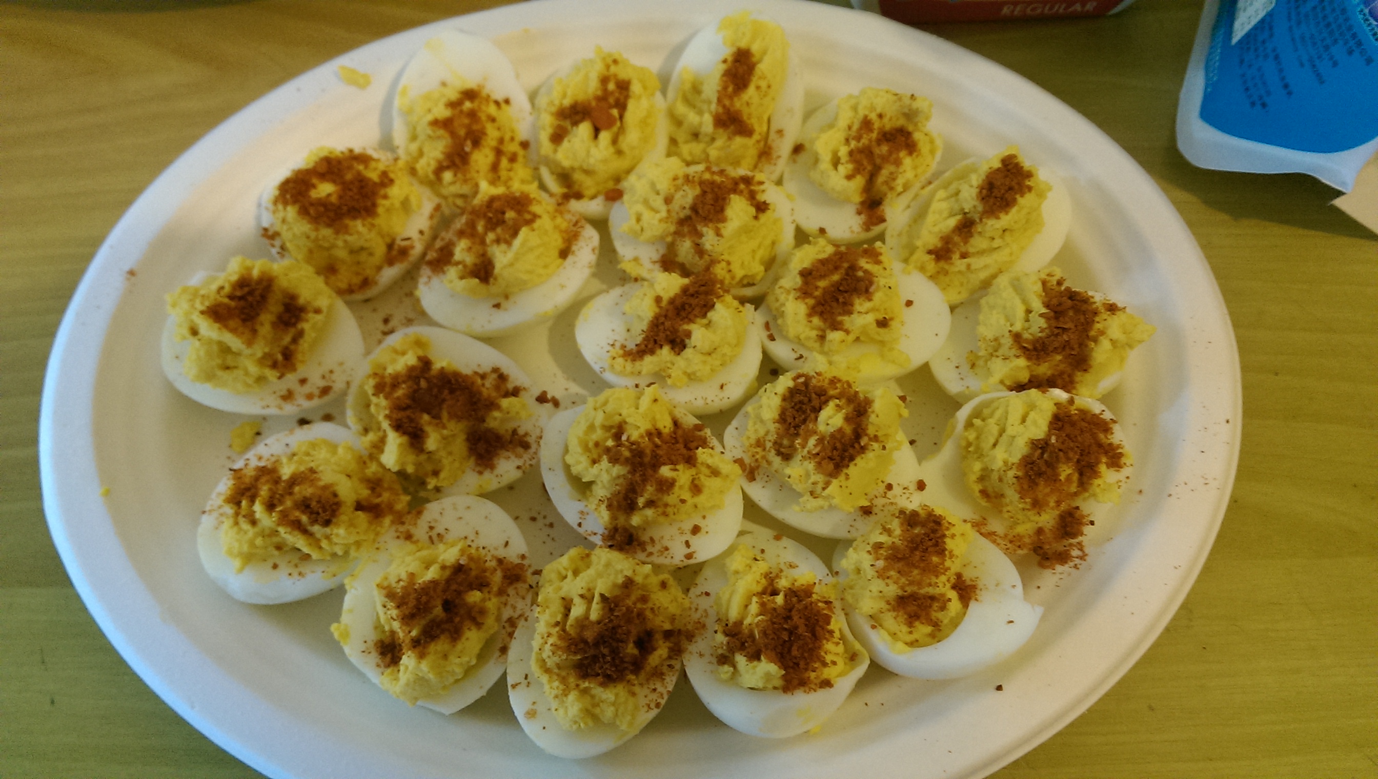 My deviled eggs 'a la Guiyang'.  I switched the paprika my mom uses for La Jia.  They went over very well!